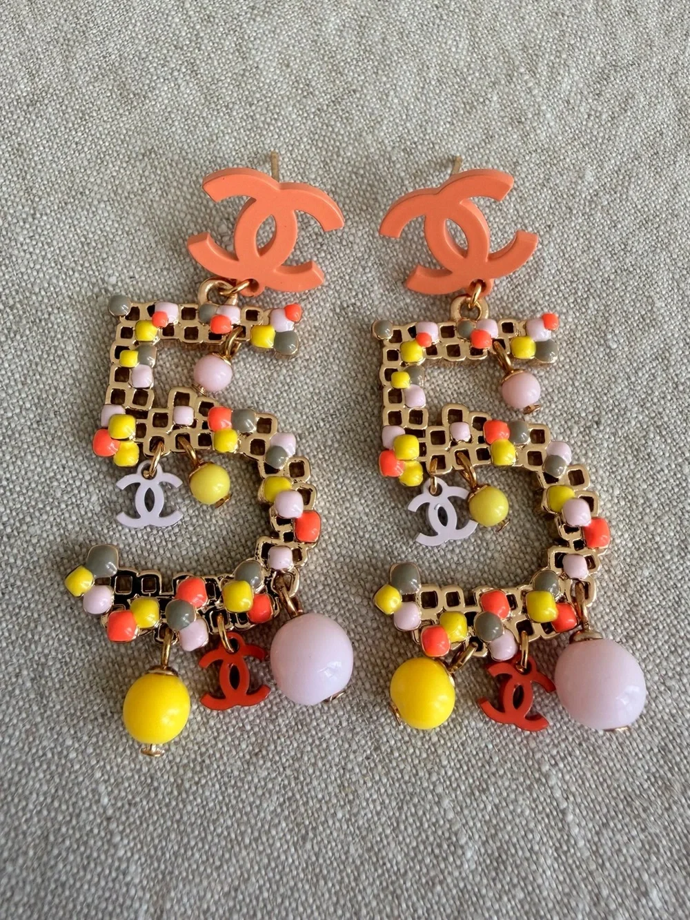 CHANEL CC Logo Colorful Charm Statement Earrings